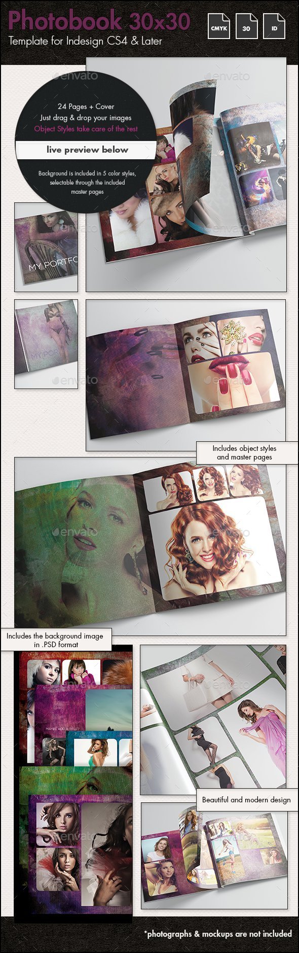 Photobook Fashion Album Template - 30x30cm - Photo Albums Print Templates