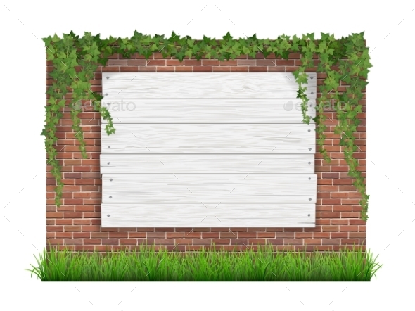 Wooden Sign on a Old Brick Wall Background Wooden Sign on a Old Brick Wall Background