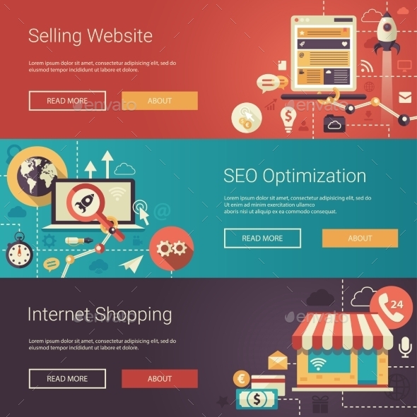 Modern Flat Design Business Headers Set - Backgrounds Business