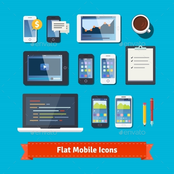Mobile Development Flat Icons Set - Computers Technology