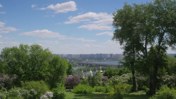 Spring Landscape Domes Of Vydubychi Monastery