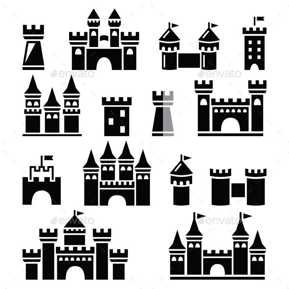 Castle Towers Vector Icons Set Castle Towers Vector Icons Set
