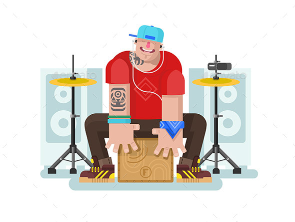 Stylish Drummer Play on Cajon - People Characters