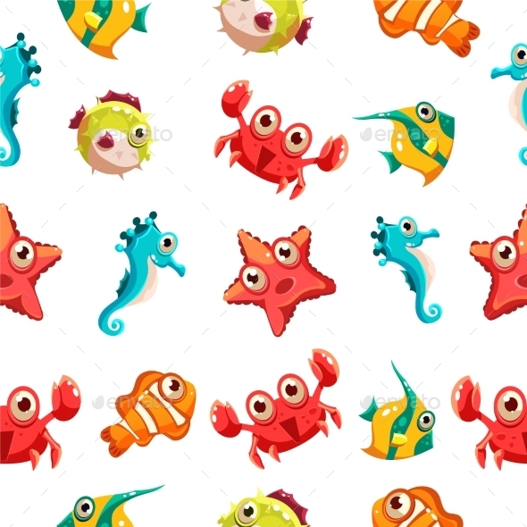 Kids Seamless Pattern with Sea Life Kids Seamless Pattern with Sea Life