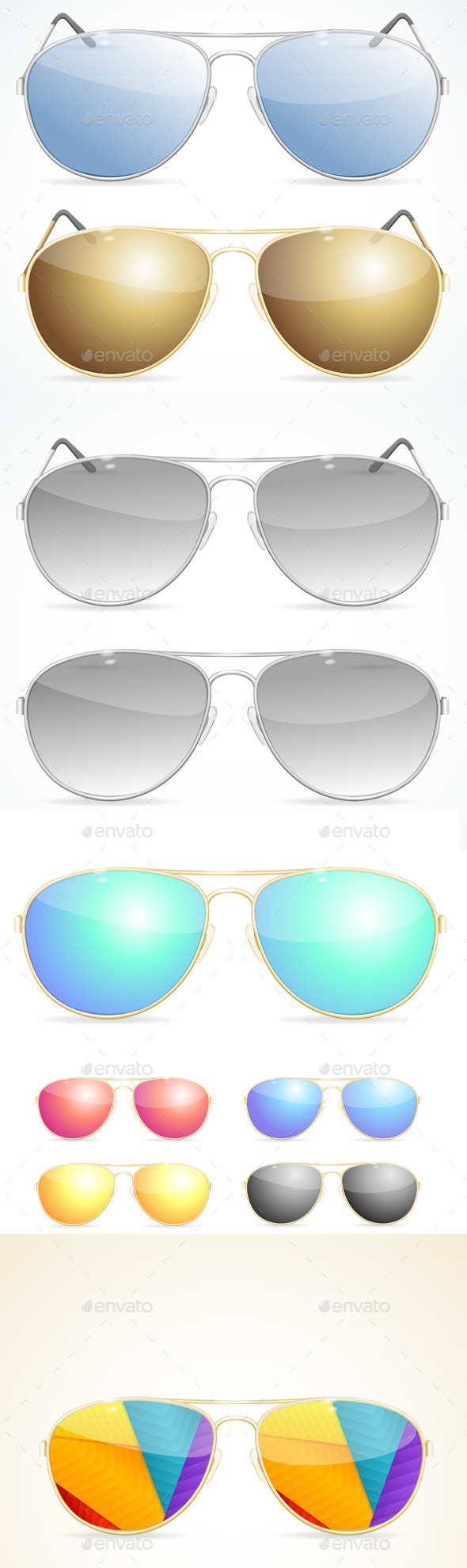 Aviator Colorful Sunglasses Set. Vector - Objects Vectors