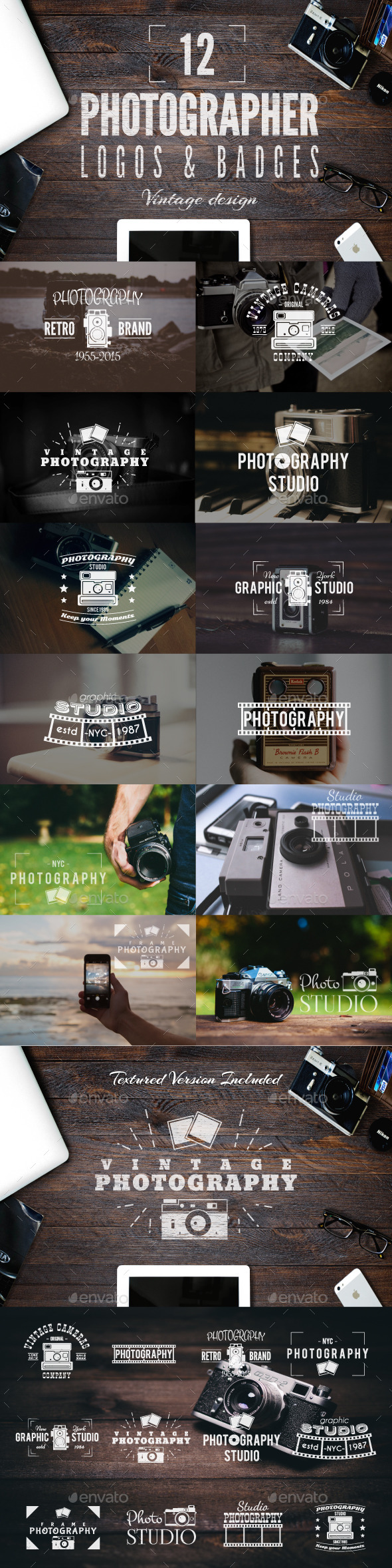 Retro Photography Badges Set - Badges & Stickers Web Elements