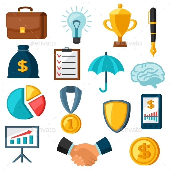 Set Of Business And Finance Flat Icons Set Of Business And Finance Flat Icons
