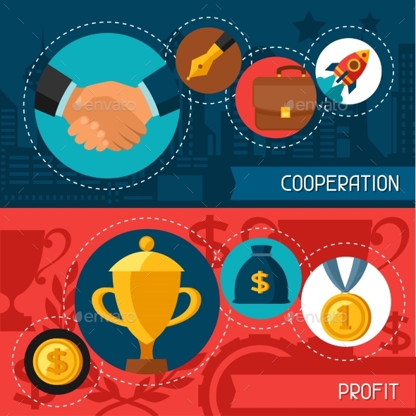 Business Concept Banners Of Cooperation And Profit Business Concept Banners Of Cooperation And Profit