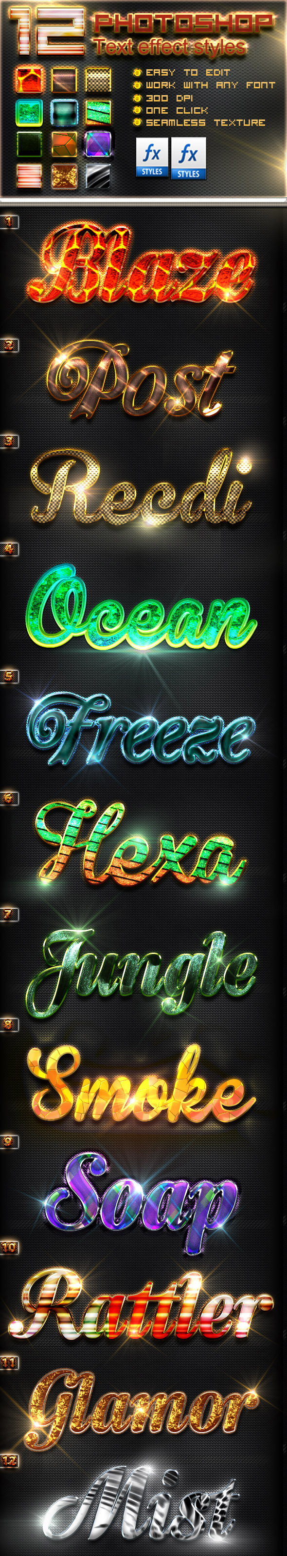 12 Photoshop Text Effect Styles Vol 15 12 Photoshop Text Effect Styles Vol 15