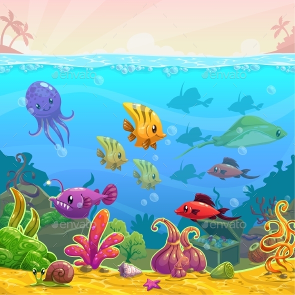 Funny Cartoon Vector Underwater Illustration Funny Cartoon Vector Underwater Illustration