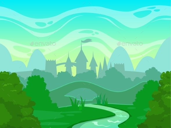 Seamless Cartoon Fantasy Morning Landscape Seamless Cartoon Fantasy Morning Landscape