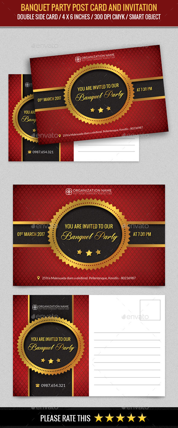 Banquet Party Post Card Template - Cards & Invites Print Templates