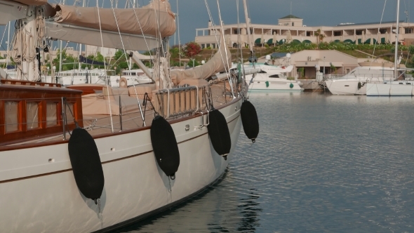 Classic Sailing Superyacht Moored In Marina