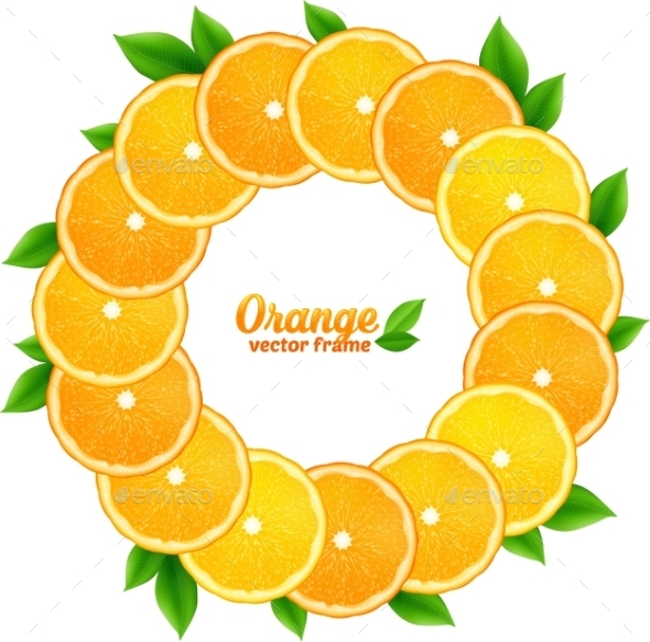 Orange Slices With Leaves Vector Round Frame Orange Slices With Leaves Vector Round Frame