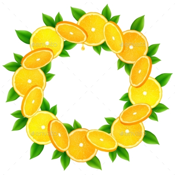 Orange Slices With Leaves Vector Round Frame Orange Slices With Leaves Vector Round Frame