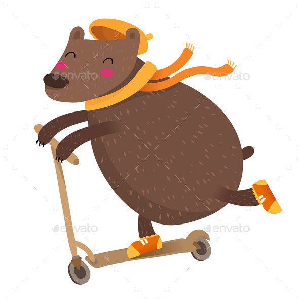Bear Riding a Scooter - Animals Characters