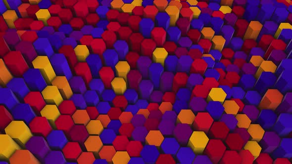 4k Abstract background of 3d hexagons similar to colored pencils. 3d rendering