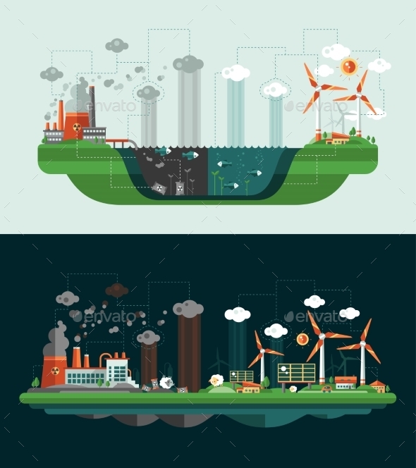 Set Of Flat Design Conceptual Ecological Banners - Nature Conceptual