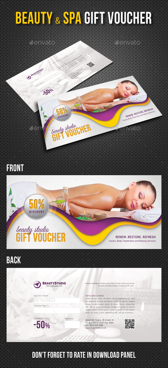Spa and Wellness Gift Voucher V03 - Cards & Invites Print Templates
