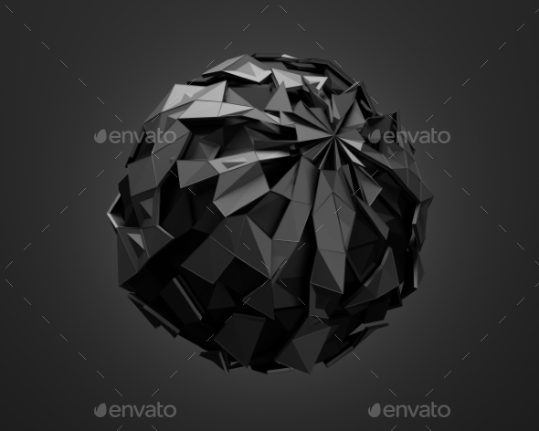Low Poly Black Sphere With Chaotic Structure. - Tech / Futuristic Backgrounds