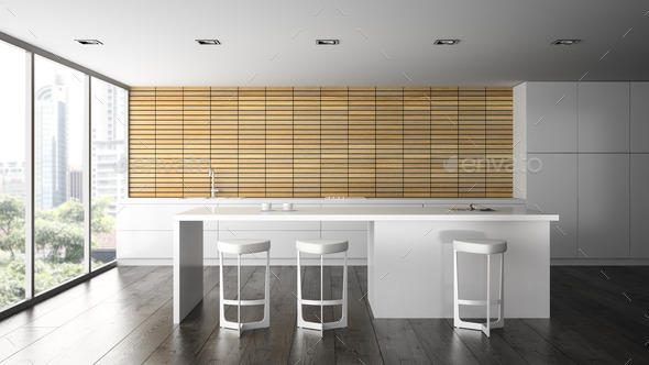 Interior of the modern design kitchen 3D rendering 2