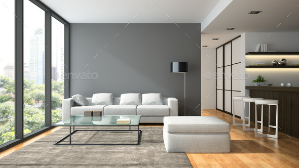 Interior Of The Modern Design Loft With Black Lampl Renderi Stock Interior Of The Modern Design Loft With Black Lampl Renderi Stock Photo Images