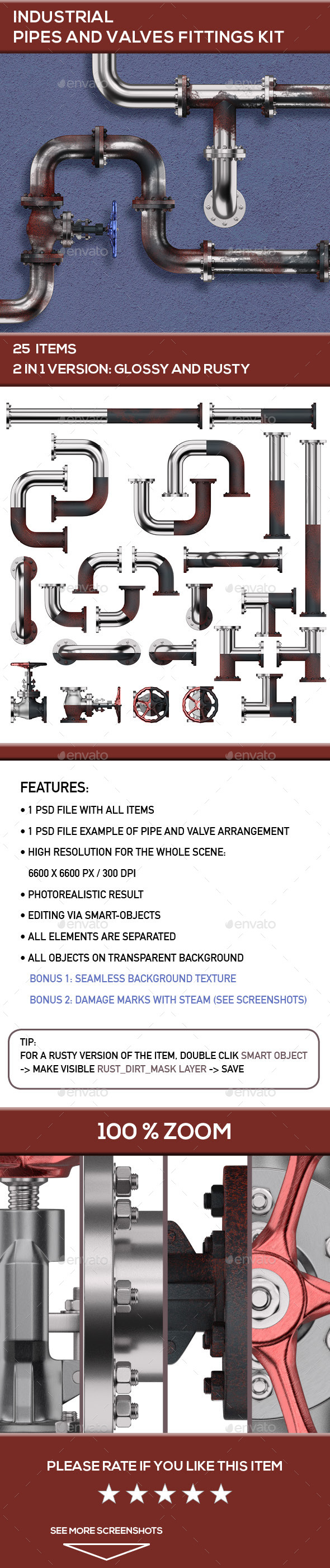 Industrial Pipes and Valves Fittings Kit - Miscellaneous Backgrounds