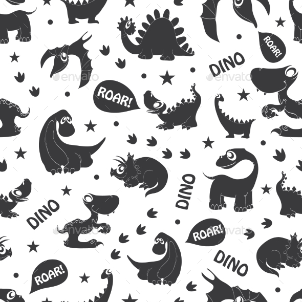 Vector Black White Dinosaurs Roaring Seamless Vector Black White Dinosaurs Roaring Seamless