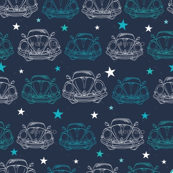 Vector Dark Blue Vintage Cars Stars Drawing Vector Dark Blue Vintage Cars Stars Drawing