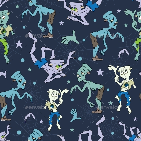 Vector Spooky Zombies Halloween Seamless Pattern Vector Spooky Zombies Halloween Seamless Pattern