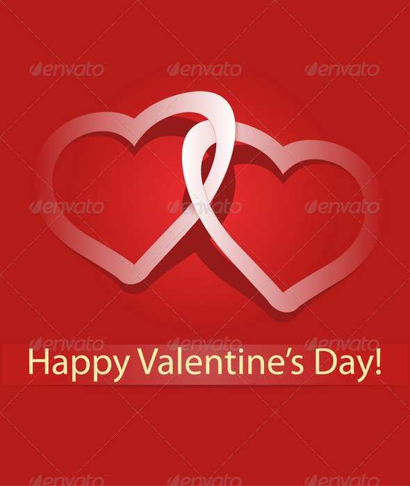 Two paper hearts on red background - Valentines Seasons/Holidays