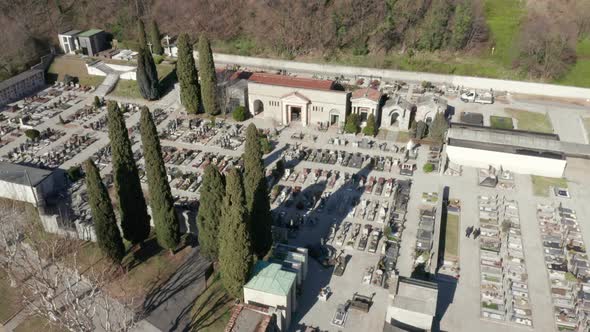 Cemetery Aerial View Sunny Winter