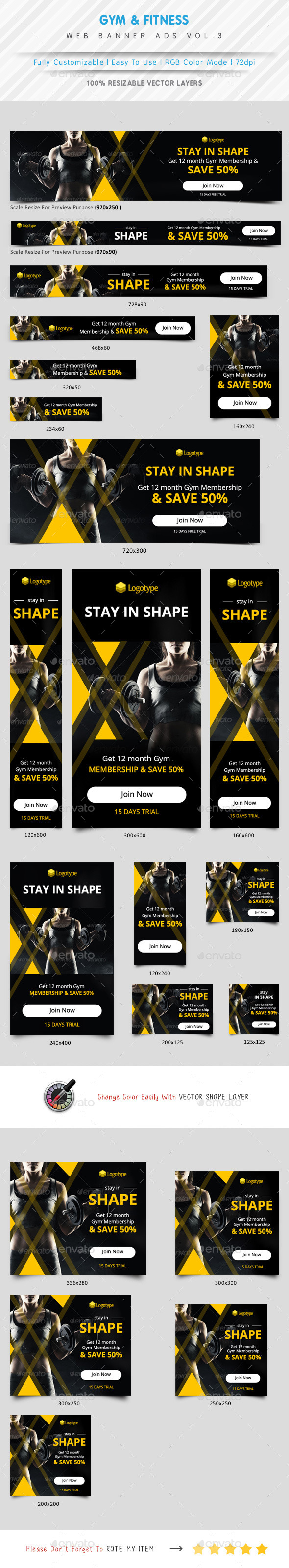 Gym & Fitness Web Banner Ads Vol.3 - Banners & Ads Web Elements