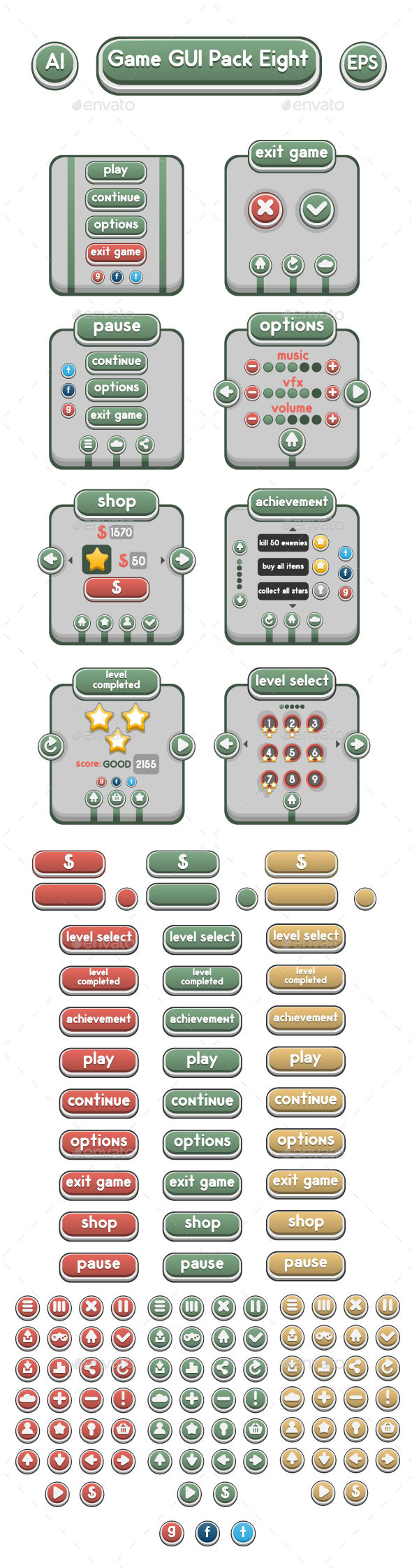 Game GUI Pack Eight - User Interfaces Game Assets