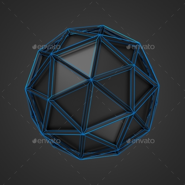 Low Poly Black Sphere With Wireframe - Tech / Futuristic Backgrounds