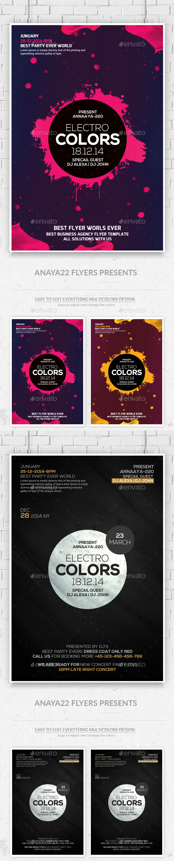 Electro Colors Flyers Bundle Template - Clubs & Parties Events
