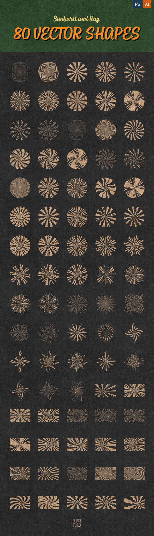 80 Sunburst And Ray Vector Shapes - Miscellaneous Shapes