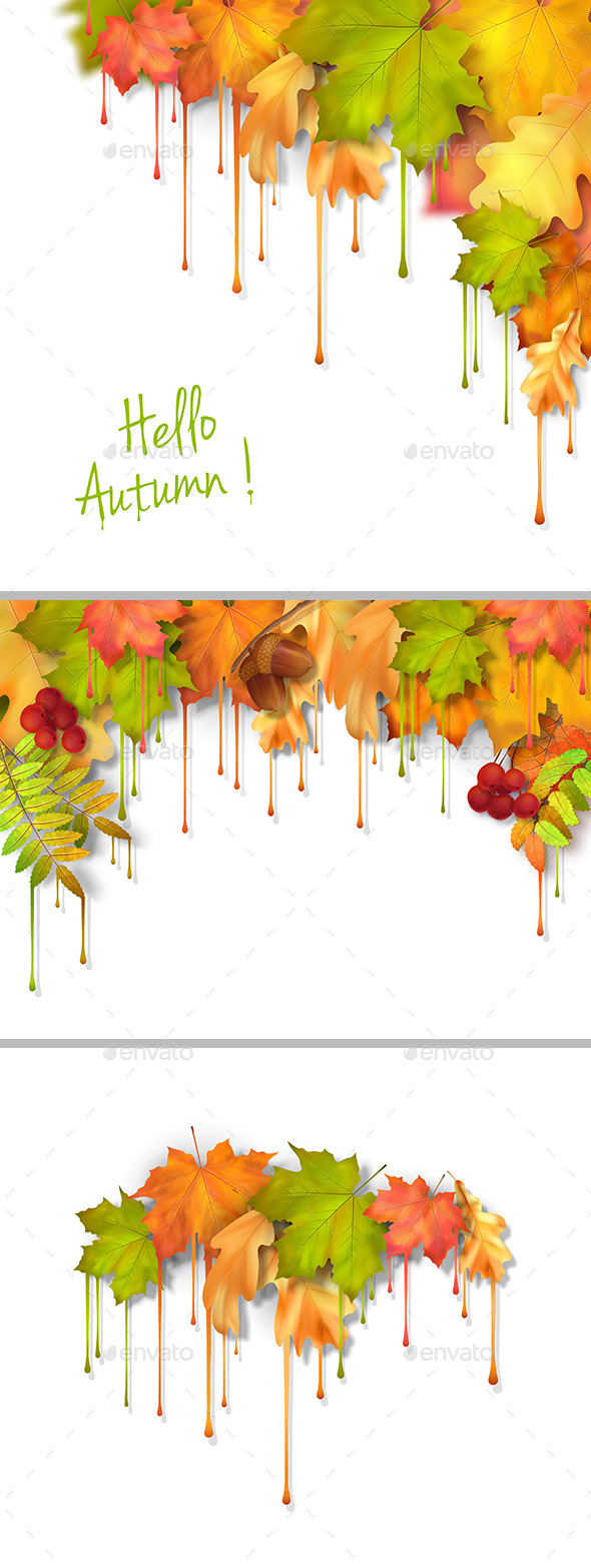 Autumn Vector Dripping Paint Leaves Set Autumn Vector Dripping Paint Leaves Set
