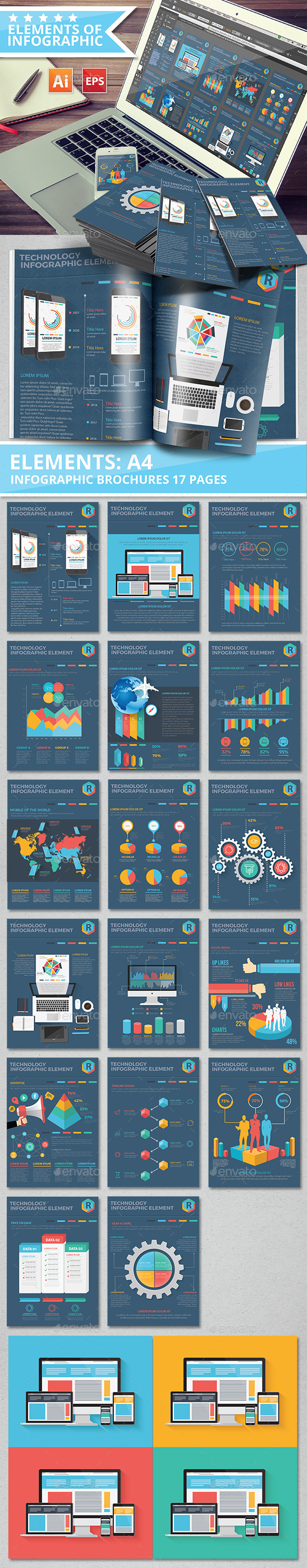 17 Pages Element of Infographic on Dark Background 17 Pages Element of Infographic on Dark Background