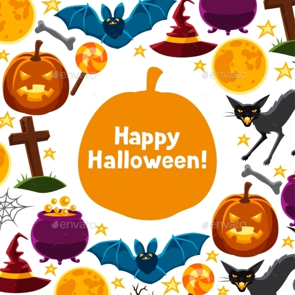 Happy Halloween Greeting Card With Characters - Seasons/Holidays Conceptual