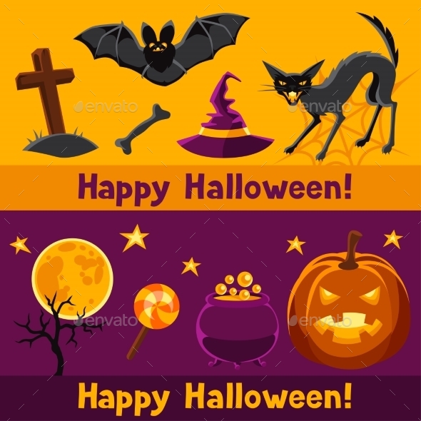 Happy Halloween Banners With Characters - Seasons/Holidays Conceptual