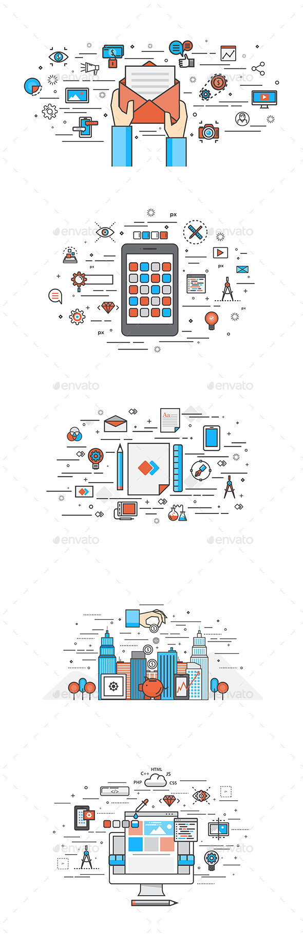 Thin Line Flat Designed Banners - Backgrounds Decorative