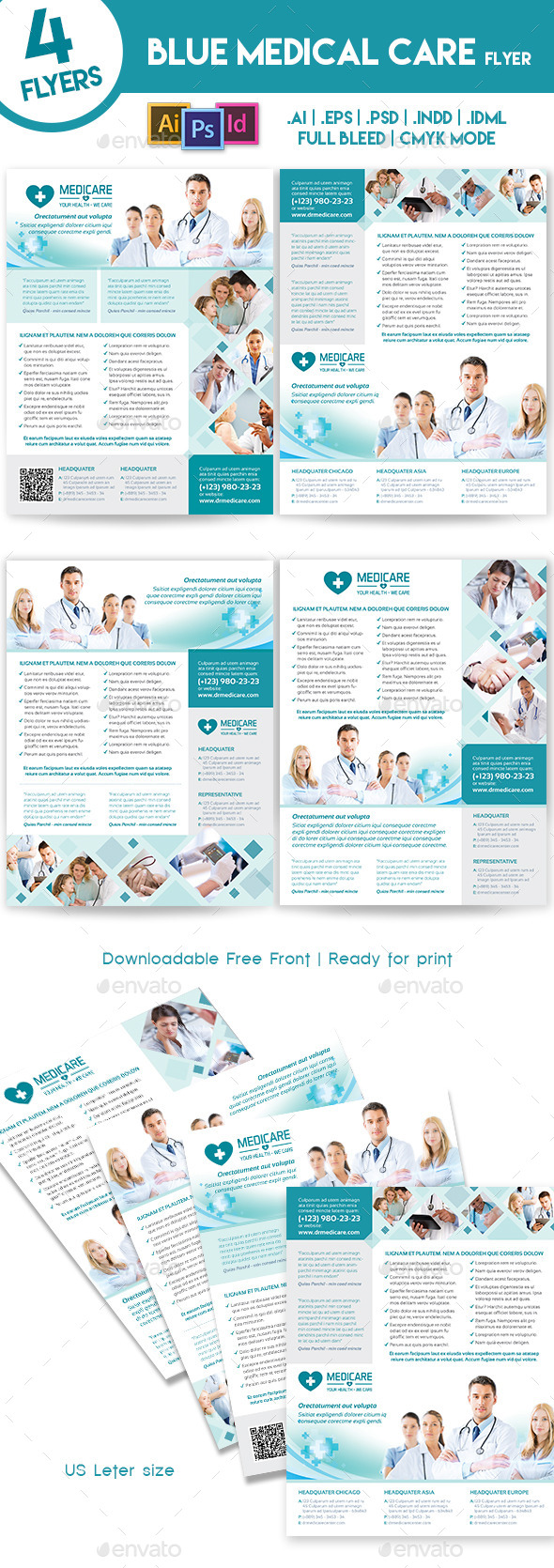 Blue Medical 4 Flyers Template - Corporate Flyers