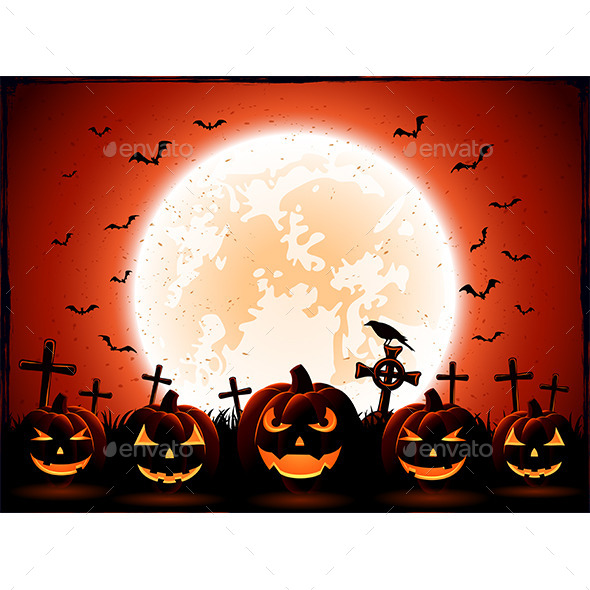 Halloween Night with Moon and Pumpkins Halloween Night with Moon and Pumpkins