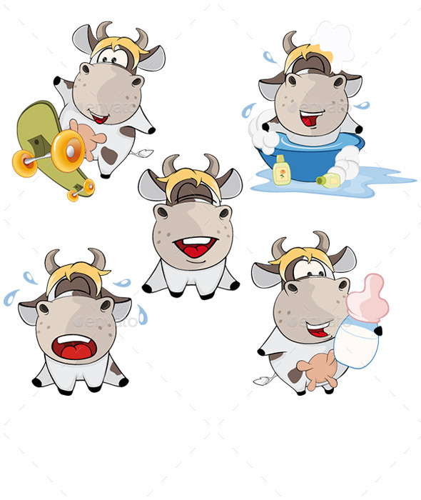 Set of Cow Cartoons - Animals Characters