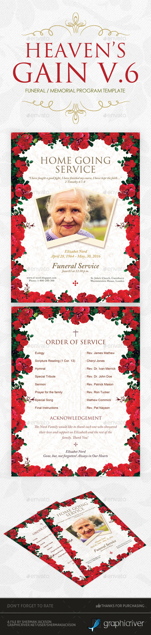 Heaven's Gain - Funeral / Memorial Program V.6 - Miscellaneous Print Templates
