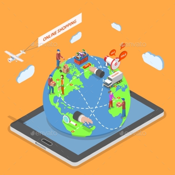 Online Shopping Flat Isometric Vector Concept. - Retail Commercial / Shopping