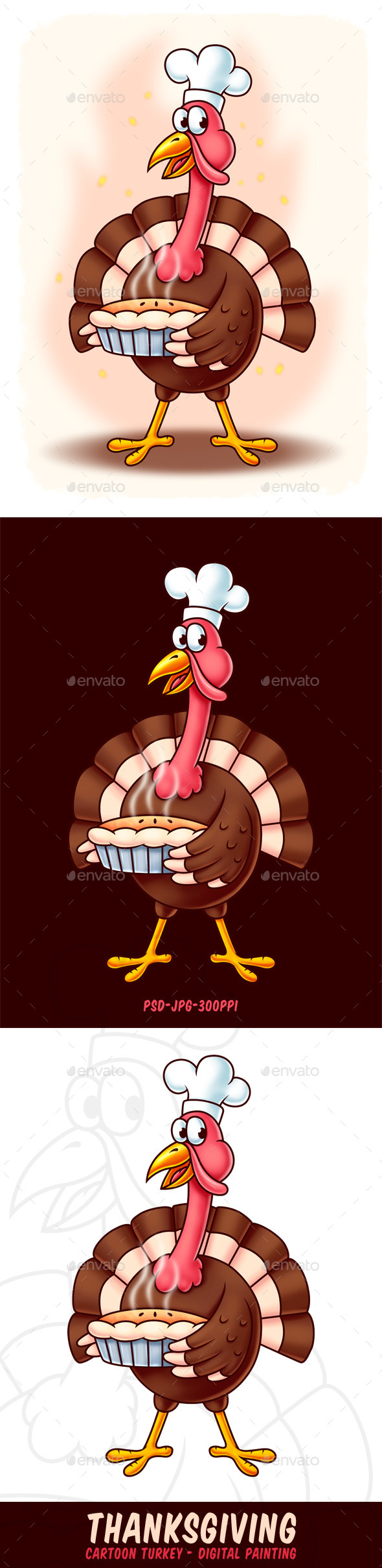 Thanksgiving Cartoon Turkey - Digital Painting - Characters Illustrations