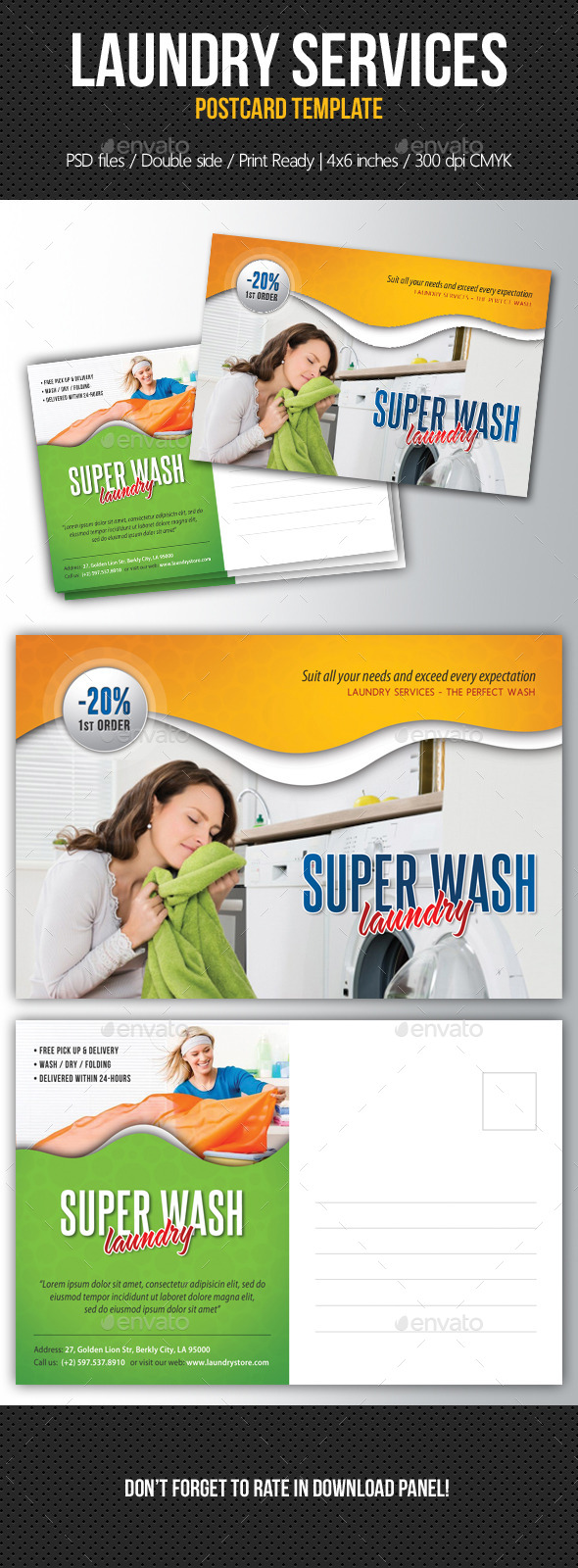 Laundry Services Postcard Template - Cards & Invites Print Templates