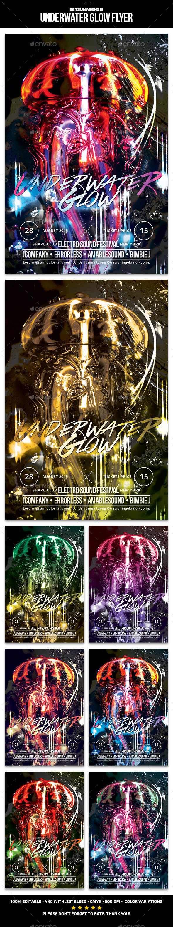 Underwater Glow Flyer - Clubs & Parties Events